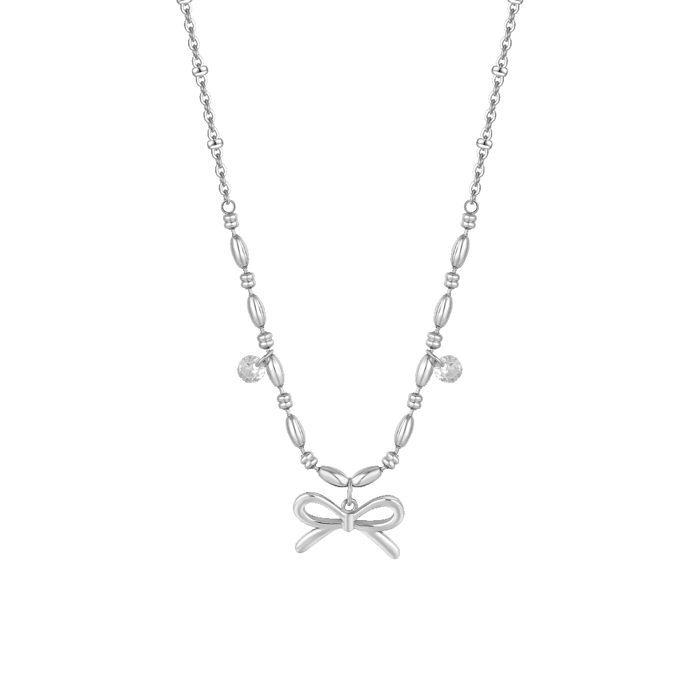 COLLANA DONNA IN ACCIAIO CON FIOCCO E ZIRCONI BIANCHI