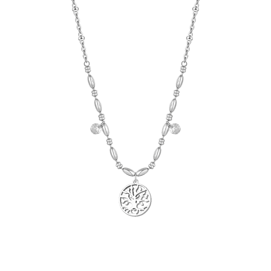 COLLANA DONNA IN ACCIAIO CON ALBERO DELLA VITA E ZIRCONI BIANCHI