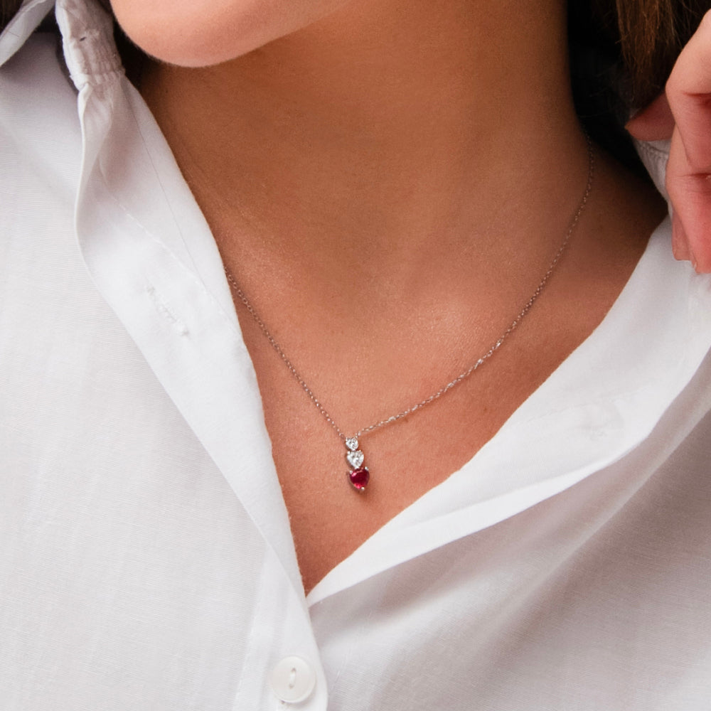 COLLANA DONNA IN ACCIAIO CON CUORI CON ZIRONI BIANCHI E ROSSI