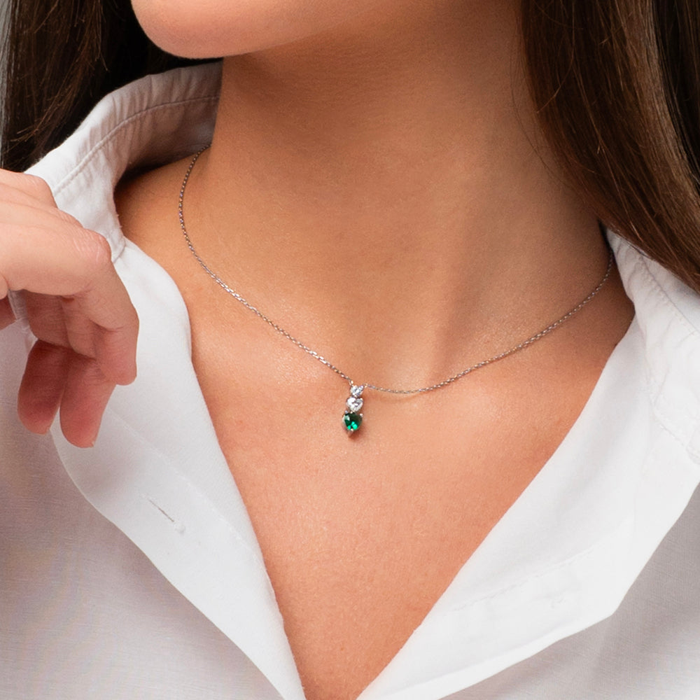 COLLANA DONNA IN ACCIAIO CON CUORI CON ZIRCONI BIANCHI E VERDI