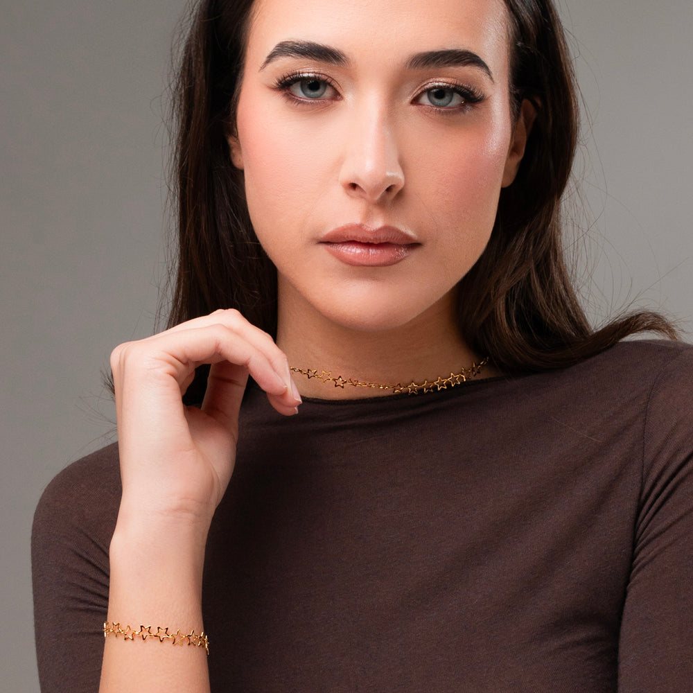 IP GOLD STEEL WOMEN'S NECKLACE WITH STARS