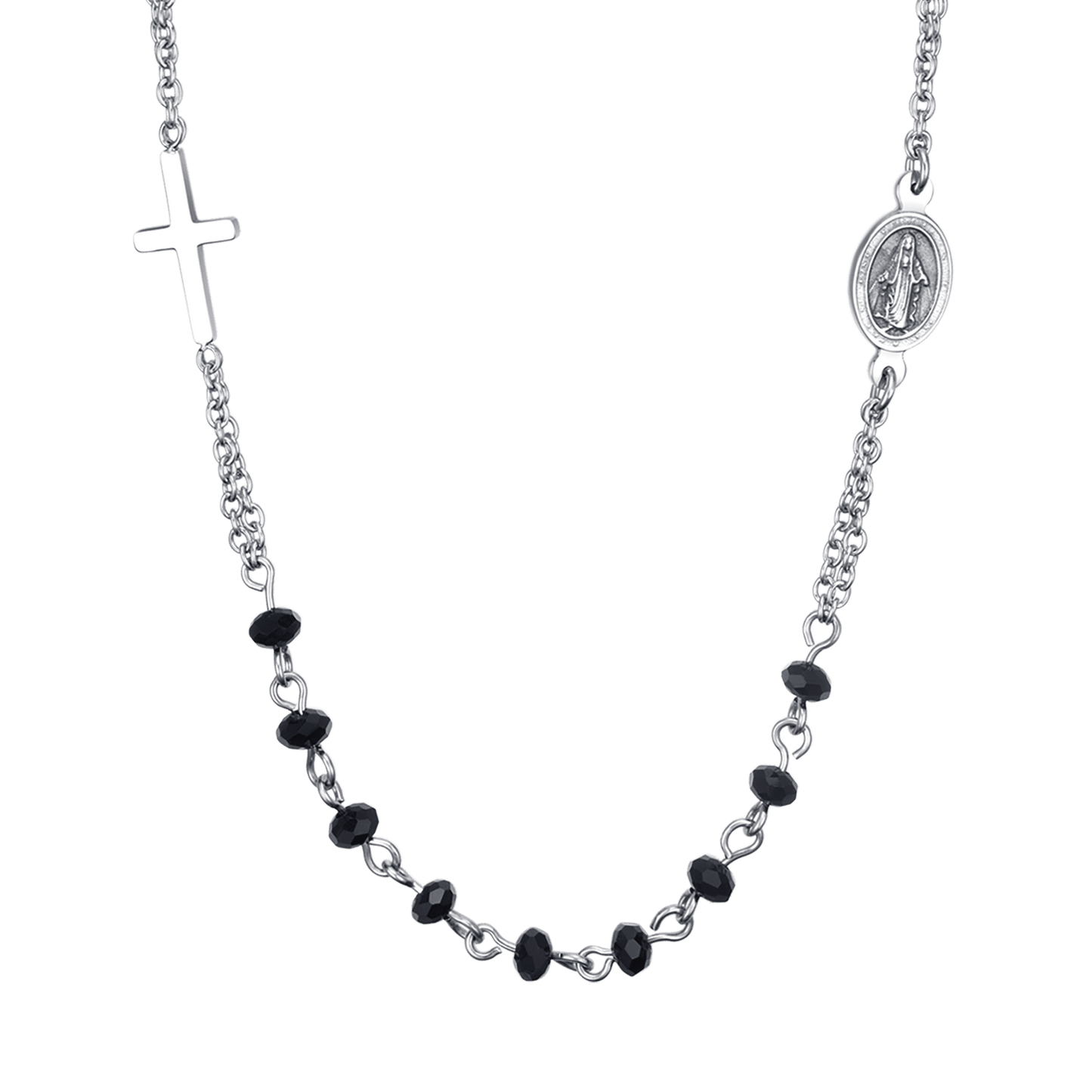 MEN'S ROSARY NECKLACE IN STEEL WITH BLACK CRYSTALS Luca Barra