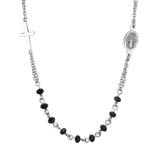 MEN'S ROSARY NECKLACE IN STEEL WITH BLACK CRYSTALS Luca Barra