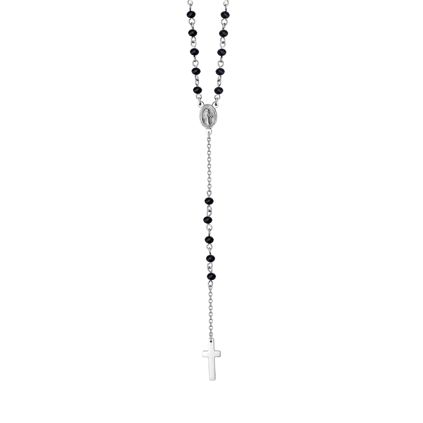 MEN'S ROSARY NECKLACE IN STEEL WITH BLACK CRYSTALS AND PENDANT Luca Barra