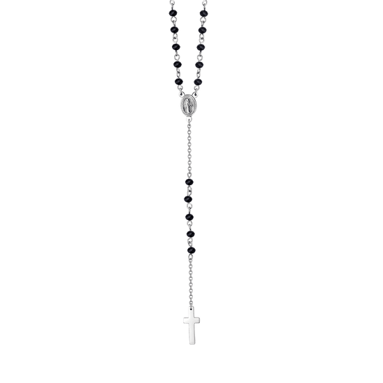 MEN'S ROSARY NECKLACE IN STEEL WITH BLACK CRYSTALS AND PENDANT Luca Barra