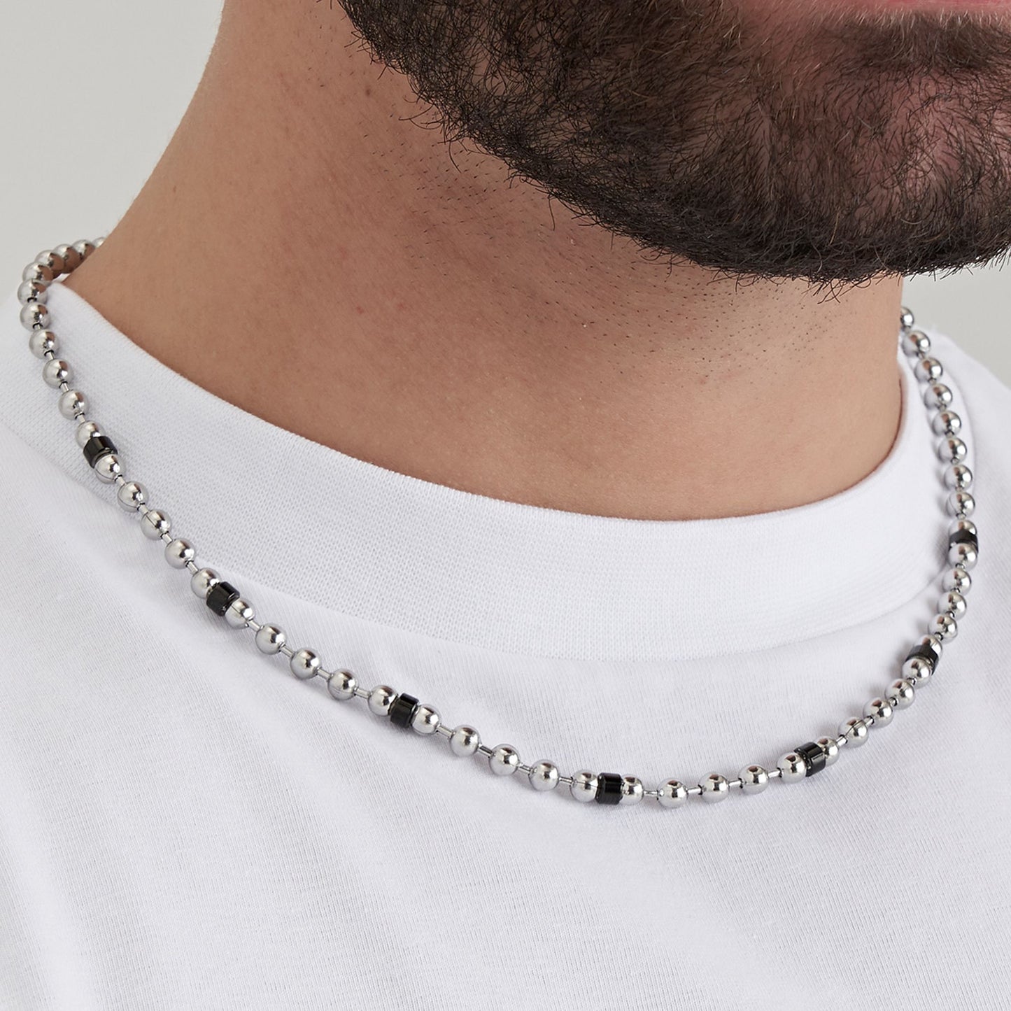 MEN'S STEEL NECKLACE WITH BLACK ELEMENTS Luca Barra