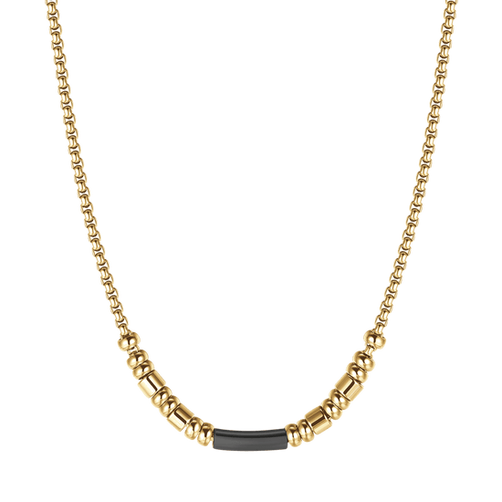 MEN'S STEEL IP GOLD NECKLACE WITH BLACK IP ELEMENT