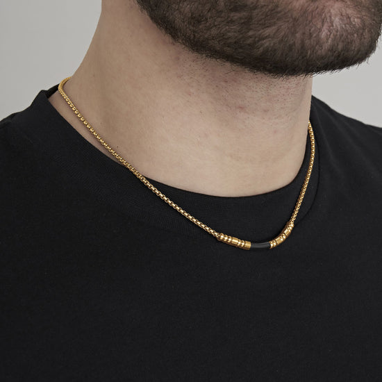 MEN'S STEEL IP GOLD NECKLACE WITH BLACK IP ELEMENT