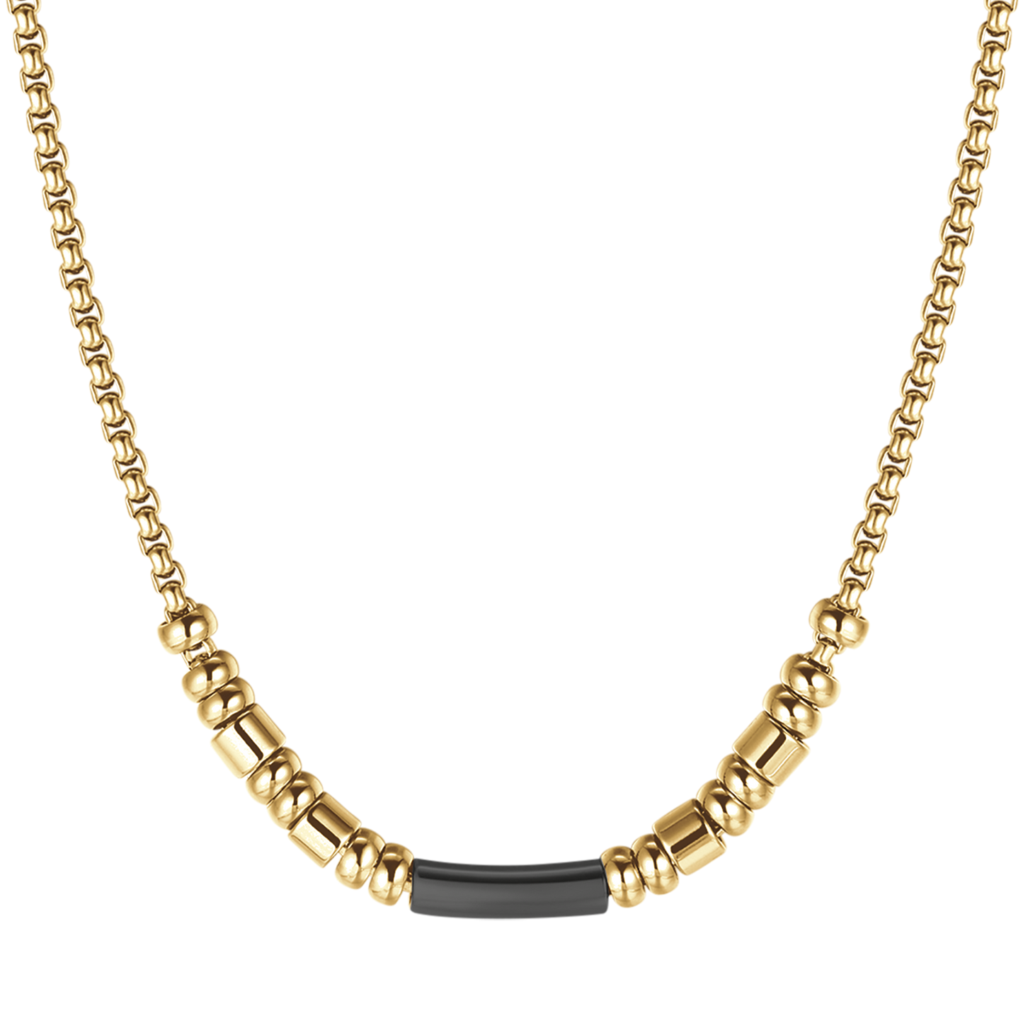 MEN'S STEEL IP GOLD NECKLACE WITH BLACK IP ELEMENT