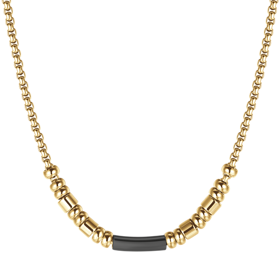 MEN'S STEEL IP GOLD NECKLACE WITH BLACK IP ELEMENT