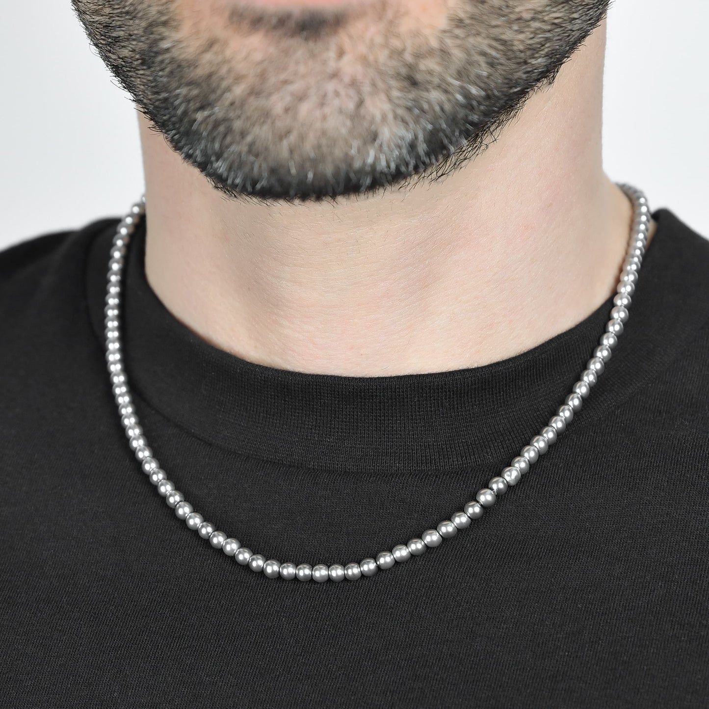 men's steel necklace with gray pearls Luca Barra