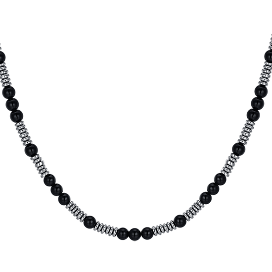 STEEL MEN'S NECKLACE WITH BLACK STONES AND STEEL ELEMENTS