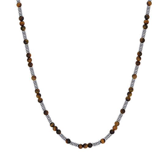 MAN'S STEEL NECKLACE WITH TIGER'S EYE STONES AND STEEL ELEMENTS Luca Barra