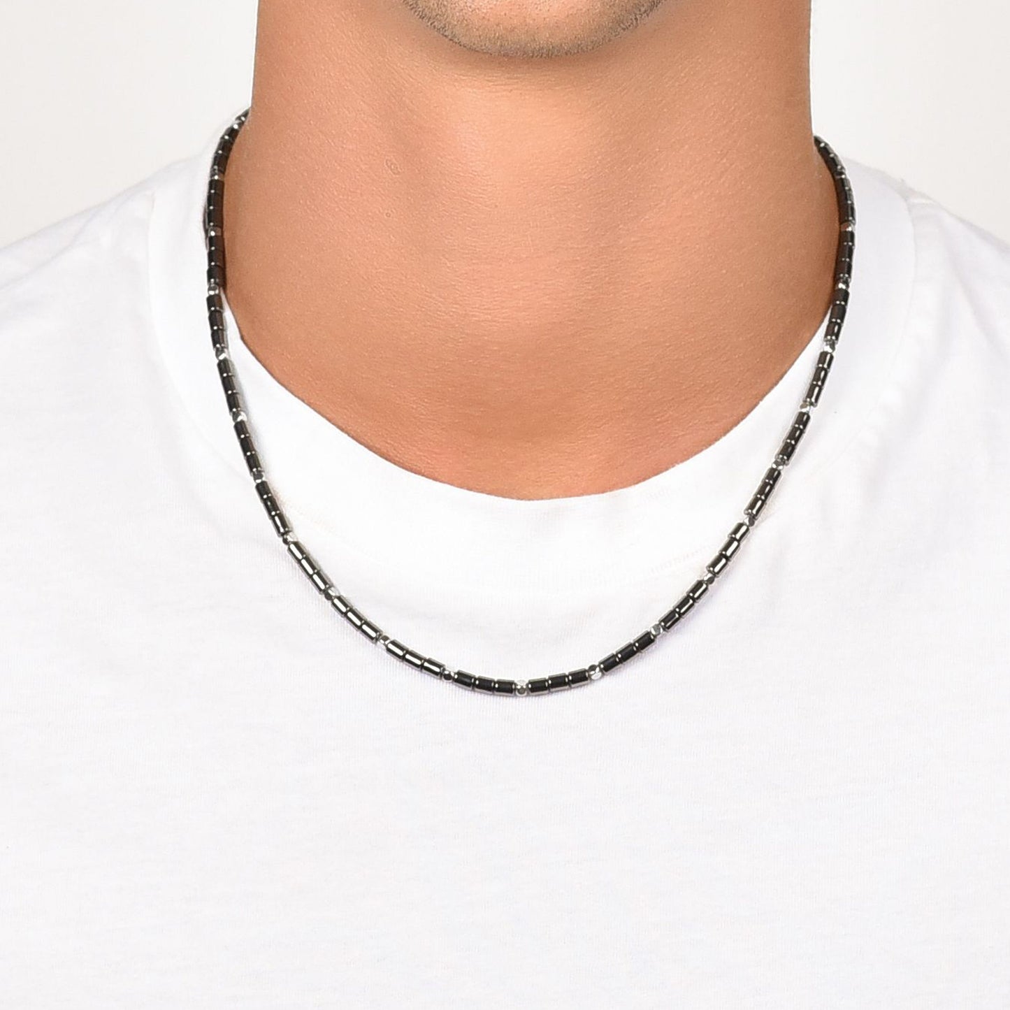 MEN'S STEEL NECKLACE WITH EMATITE IP GUN AND SILVER Luca Barra