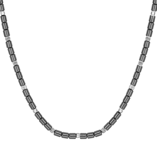 STEEL MEN'S NECKLACE WITH HEMATITE IP GUN AND SILVER