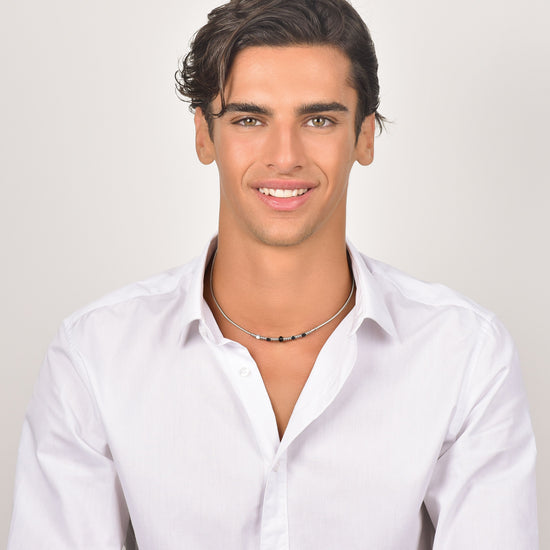 STEEL MEN'S NECKLACE WITH BLACK AGATE