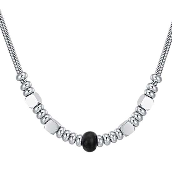 STEEL MEN'S NECKLACE WITH BLACK AGATE