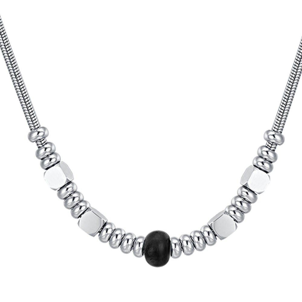 STEEL MEN'S NECKLACE WITH BLACK AGATE