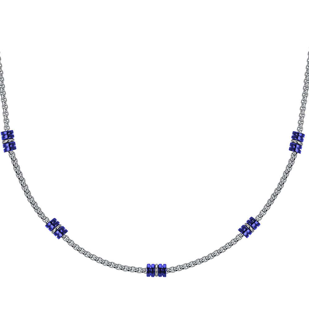 STEEL MEN'S NECKLACE WITH BLUE AND SILVER IP ELEMENTS