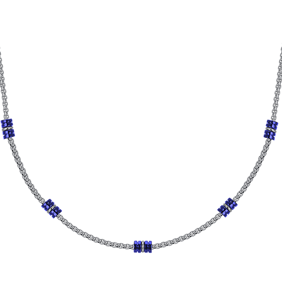 STEEL MEN'S NECKLACE WITH BLUE AND SILVER IP ELEMENTS