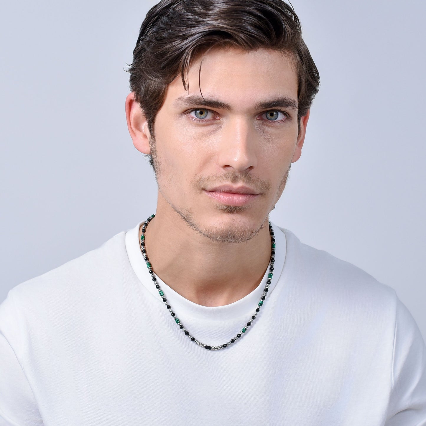 BLACK AGATE STEEL MEN'S NECKLACE