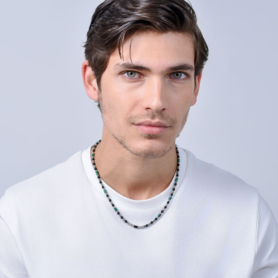 BLACK AGATE STEEL MEN'S NECKLACE