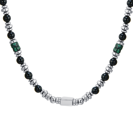 BLACK AGATE STEEL MEN'S NECKLACE