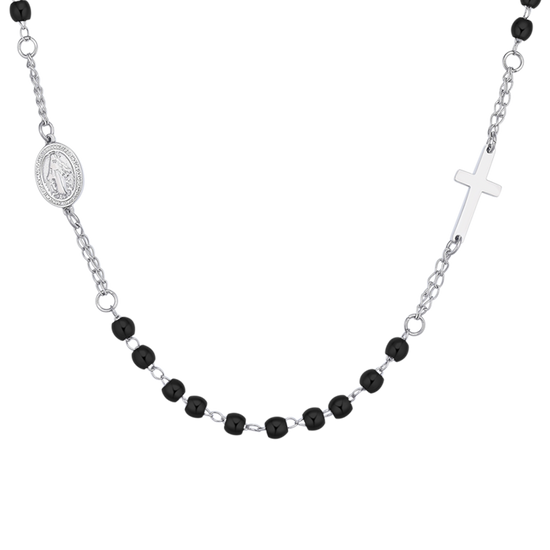 COLLANA UOMO ROSARIO IN ACCIAIO NERO