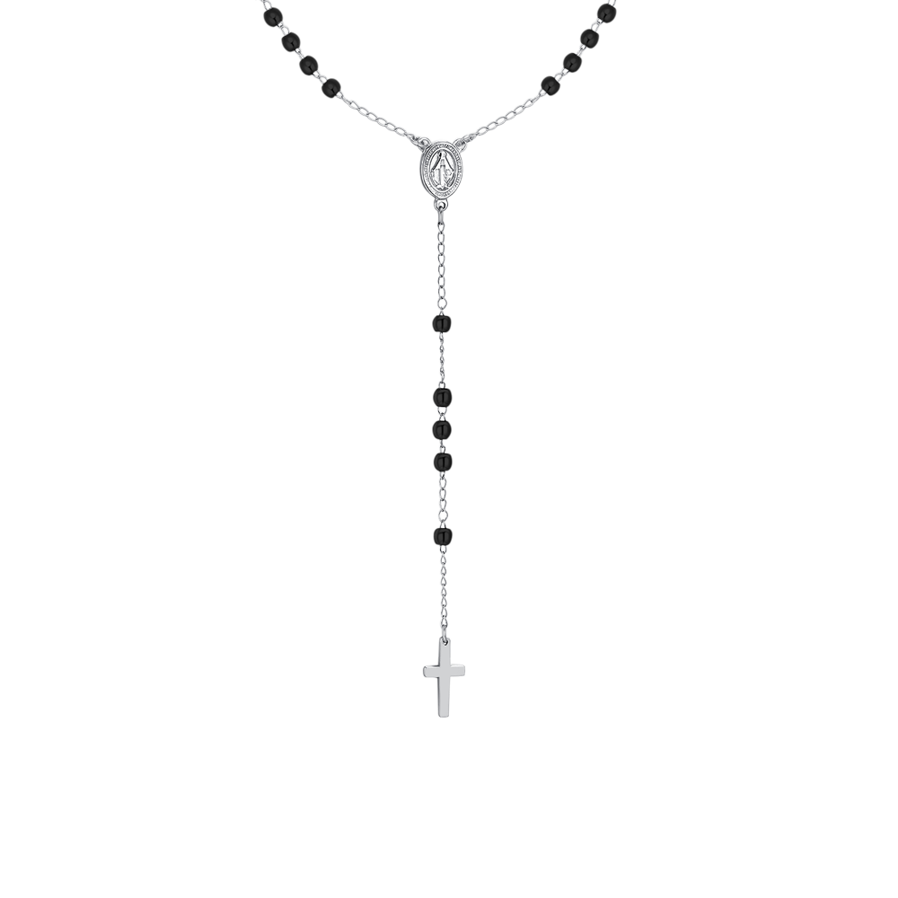 COLLANA UOMO ROSARIO SFERE IN ACCIAIO NERO E ACCIAIO