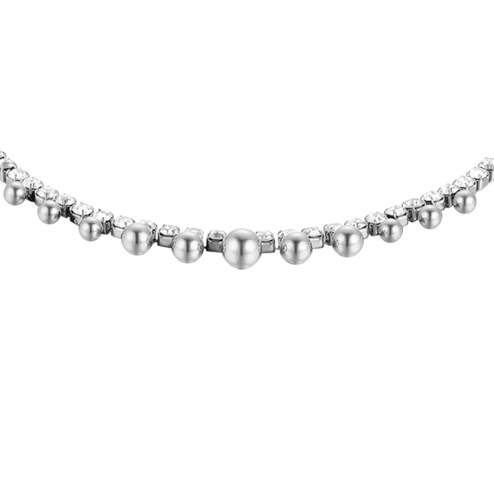 WOMAN'S ACKNECKLACE IN STEEL WITH WHITE CRYSTALS AND BALLS Luca Barra