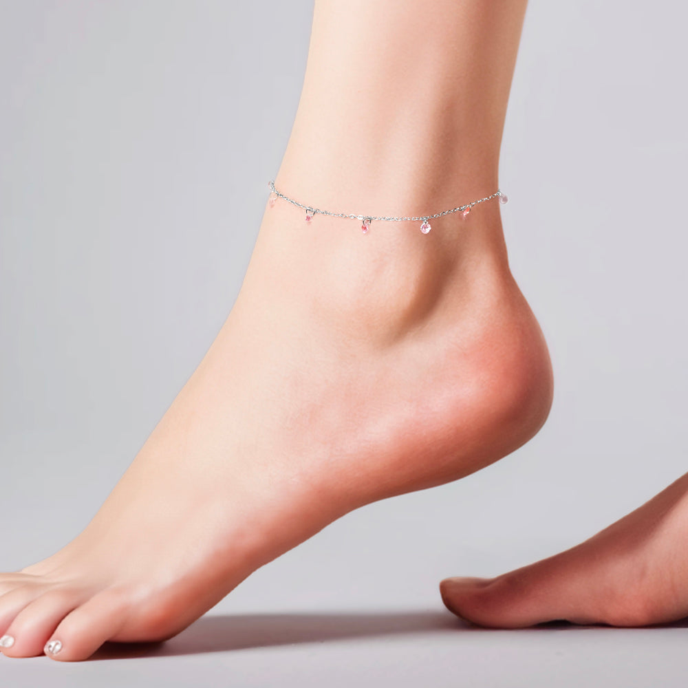 PINK ZIRCONIA STEEL WOMEN'S ANKLET