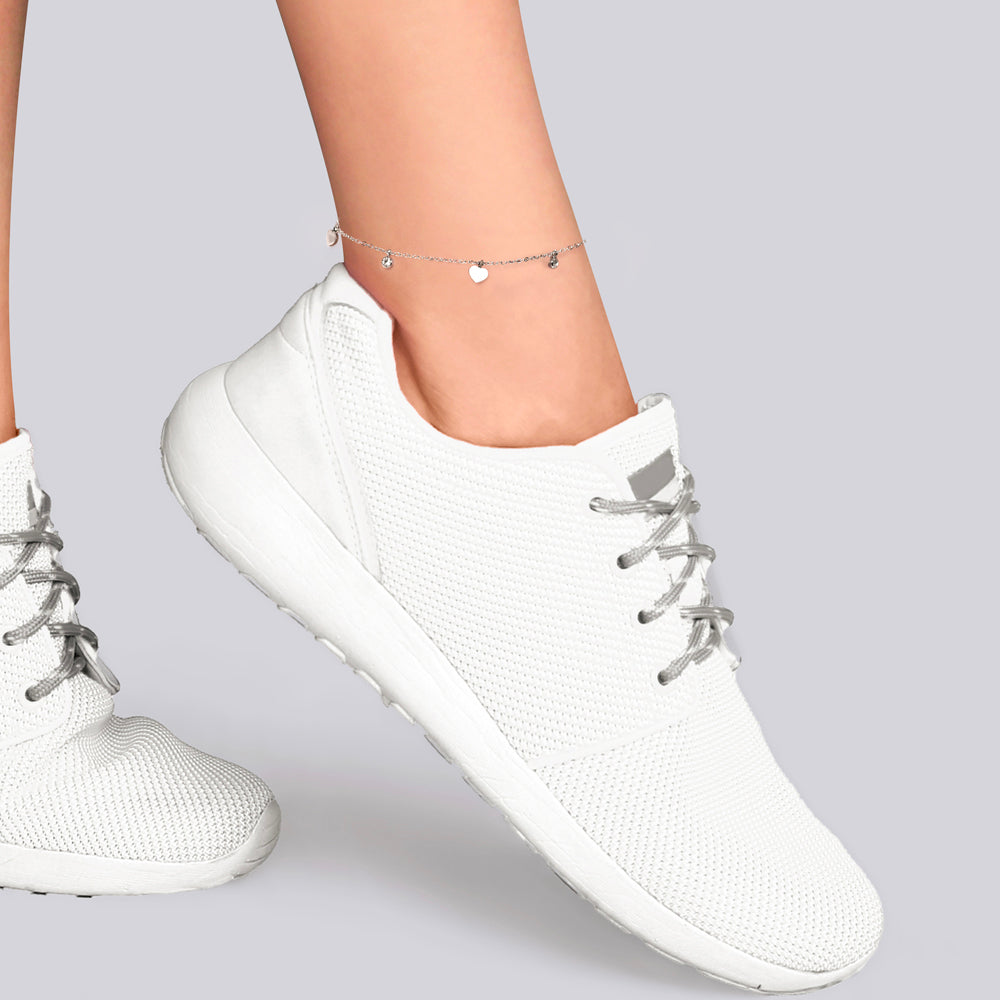 WOMEN'S ANKLET IN STEEL ZIRCON AND HEARTS