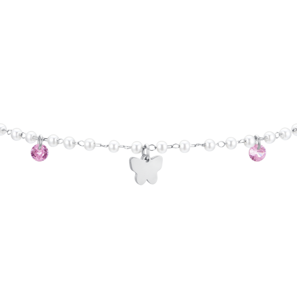 WOMEN STEEL ANKLET PEARLS AND BUTTERFLIES