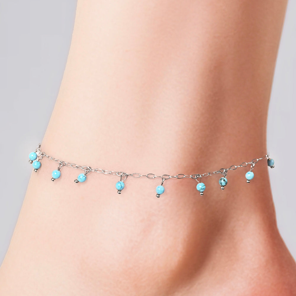 WOMEN'S STEEL ANKLET TURQUOISE STONES