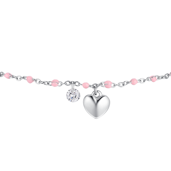 CAVIGLIERA DONNA IN ACCIAIO CON CUORE, CRISTALLO E PIETRE CON SMALTO ROSA