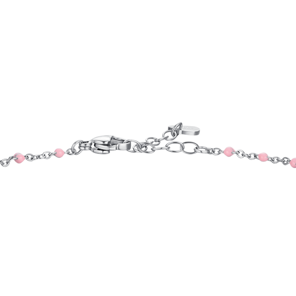 CAVIGLIERA DONNA IN ACCIAIO CON CUORE, CRISTALLO E PIETRE CON SMALTO ROSA