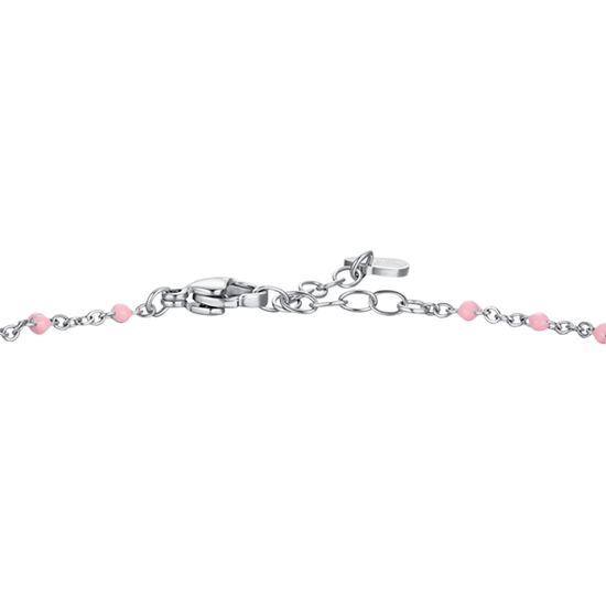 CAVIGLIERA DONNA IN ACCIAIO CON CUORE, CRISTALLO E PIETRE CON SMALTO ROSA