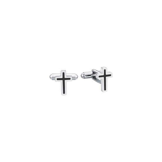 men's steel cufflinks with black cross Luca Barra