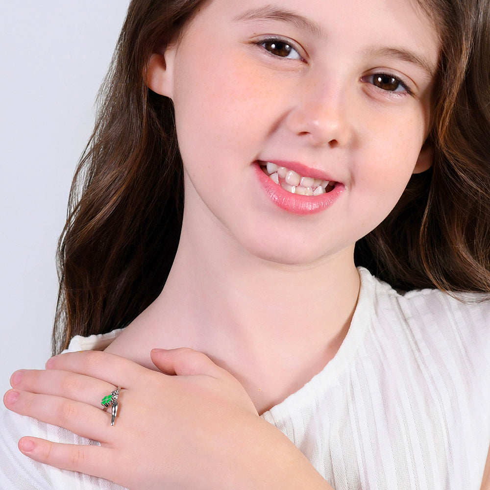 STEEL GIRL RING WITH RED HORN AND HEART