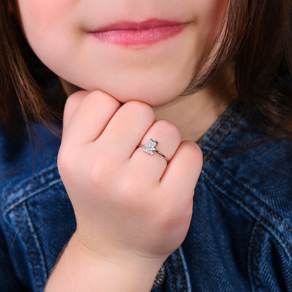 ANELLO BAMBINA IN ACCIAIO CON ORSETTO CON CRISTALLI BIANCHI Luca Barra