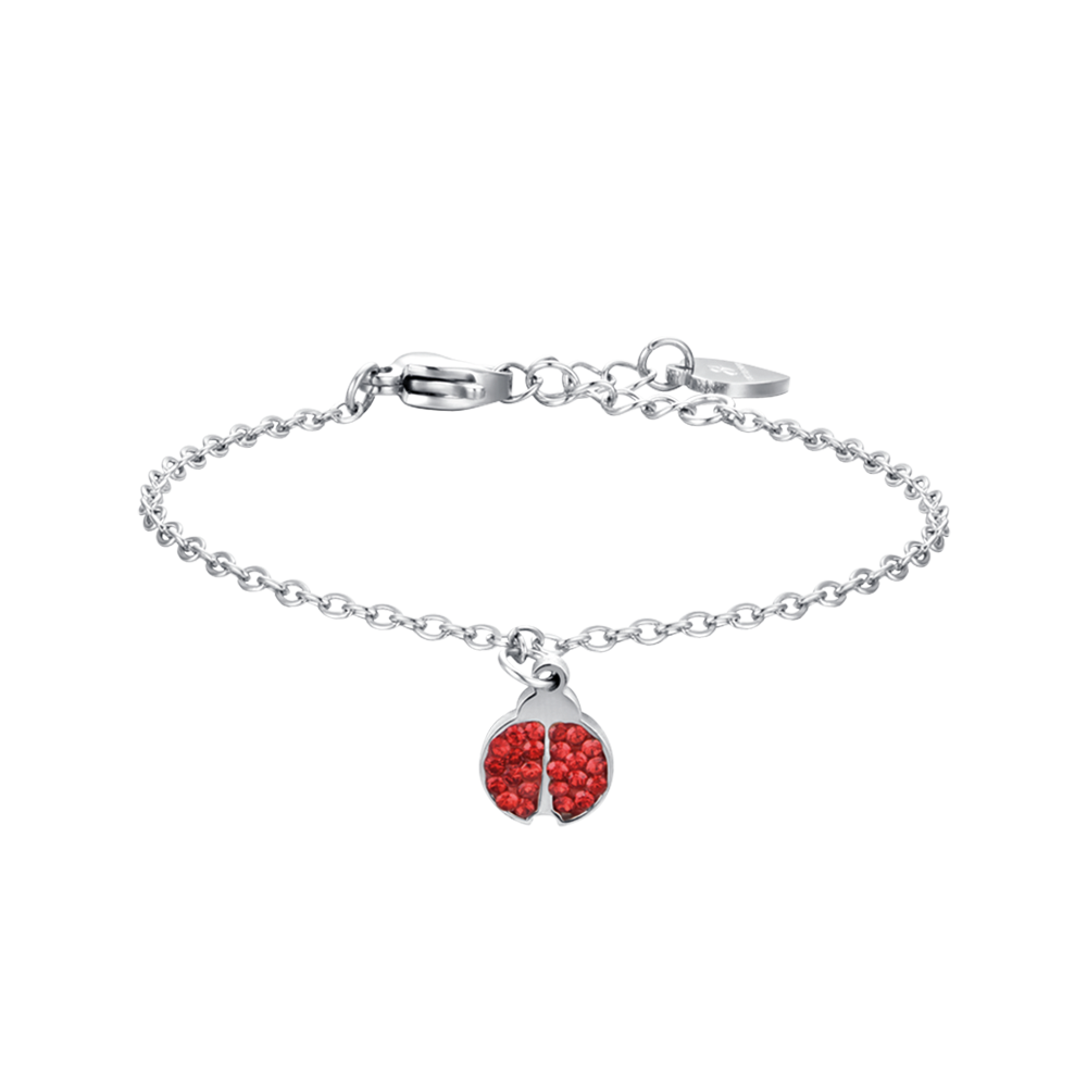 STEEL GIRL BRACELET WITH LADYBUG AND RED CRYSTALS