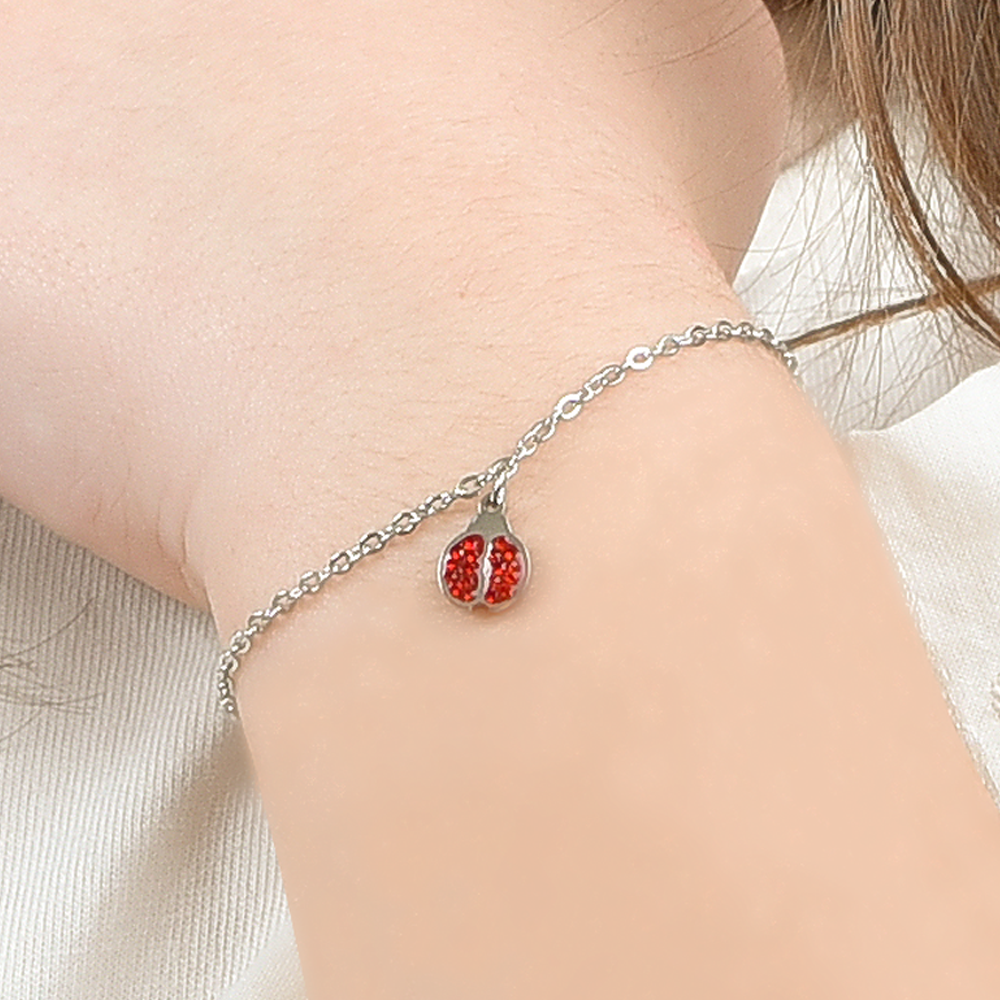 STEEL GIRL BRACELET WITH LADYBUG AND RED CRYSTALS