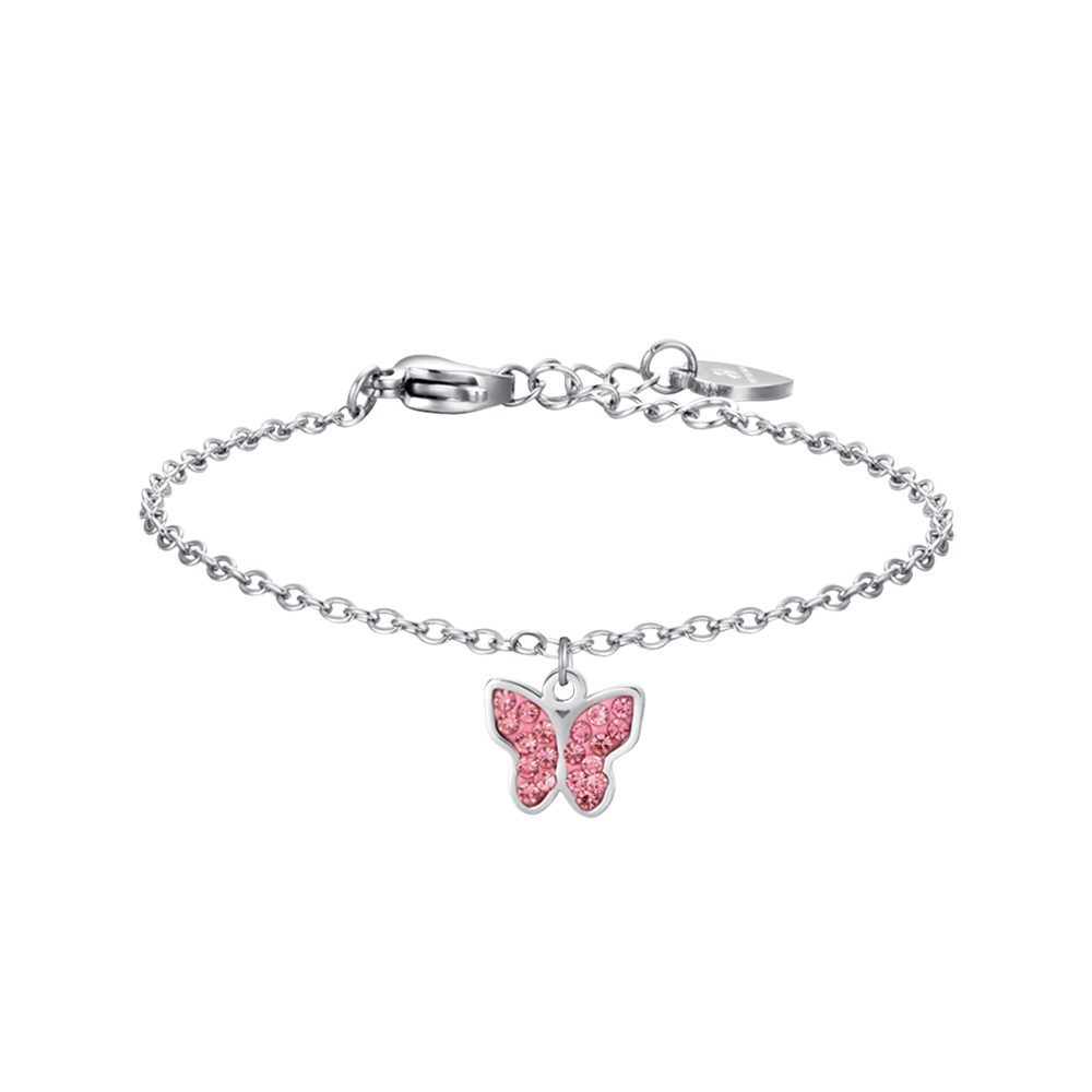 BABY BRACELET IN STEEL WITH BUTTERFLY AND PINK CRYSTALS Luca Barra