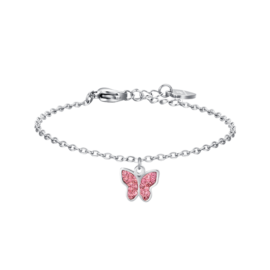 BABY BRACELET IN STEEL WITH BUTTERFLY AND PINK CRYSTALS Luca Barra