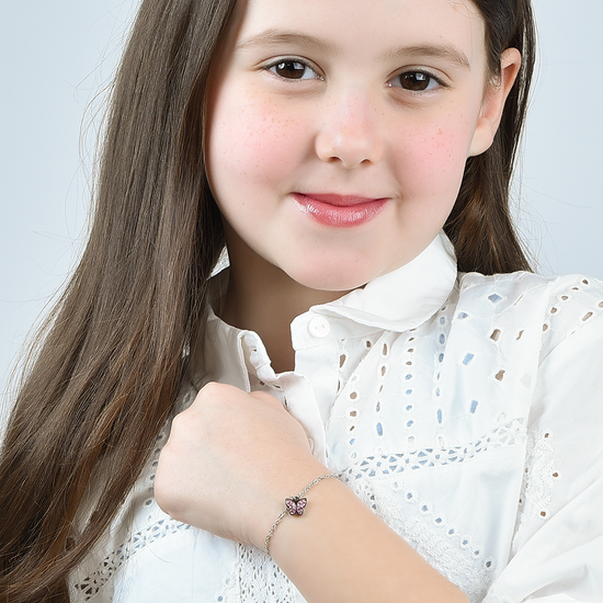STEEL GIRL BRACELET WITH BUTTERFLY AND PINK CRYSTALS