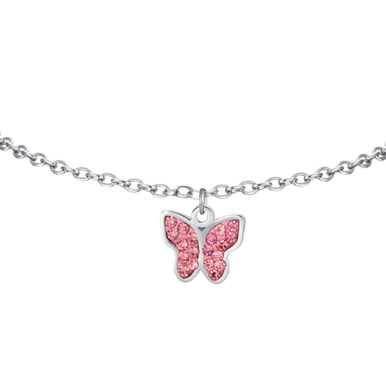 STEEL GIRL BRACELET WITH BUTTERFLY AND PINK CRYSTALS