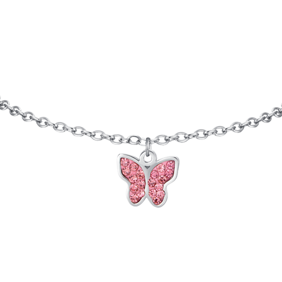 BABY BRACELET IN STEEL WITH BUTTERFLY AND PINK CRYSTALS Luca Barra