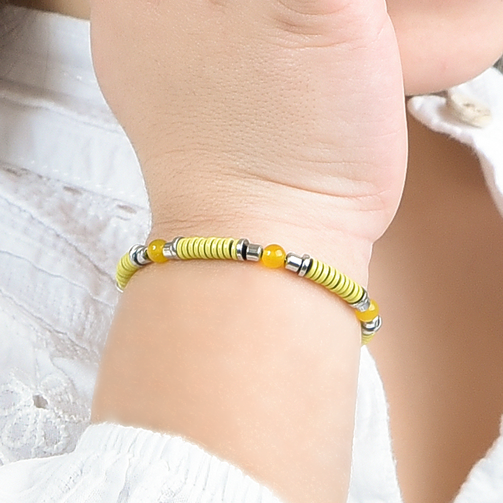 CHILD'S BRACELET IN STEEL WITH YELLOW STONES AND ELEMENTS WITH YELLOW ENAMEL Luca Barra