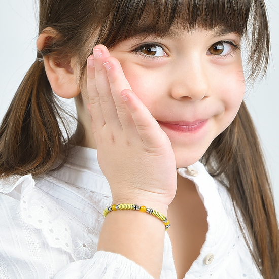 CHILD'S BRACELET IN STEEL WITH YELLOW STONES AND ELEMENTS WITH YELLOW ENAMEL Luca Barra