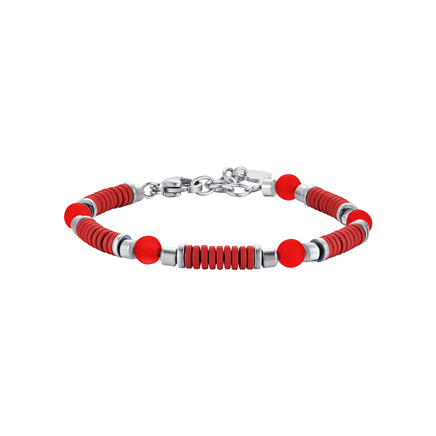 STEEL BABY BRACELET WITH RED STONES AND RED ENAMEL ELEMENTS